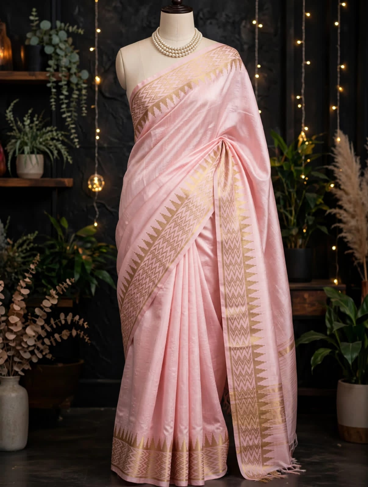 Kota Viscose Semi Raw Silk Saree with Golden Zari Mangalgiri Border