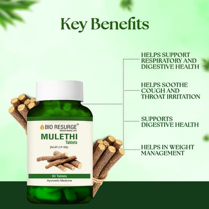 Bio Resurge Mulethi Tablets 750mg | Ayurvedic Herbal Product | 60 Tablets
