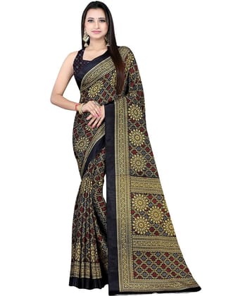 LEELAVATI Crepe Woven Saree With Unstitched Blouse Piece ( Black )