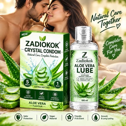 ZADIOKOK 5 Inch Extra Dotted Crystal Condom Reusable Condom with 100 ml Aloe Vera Lube Combo