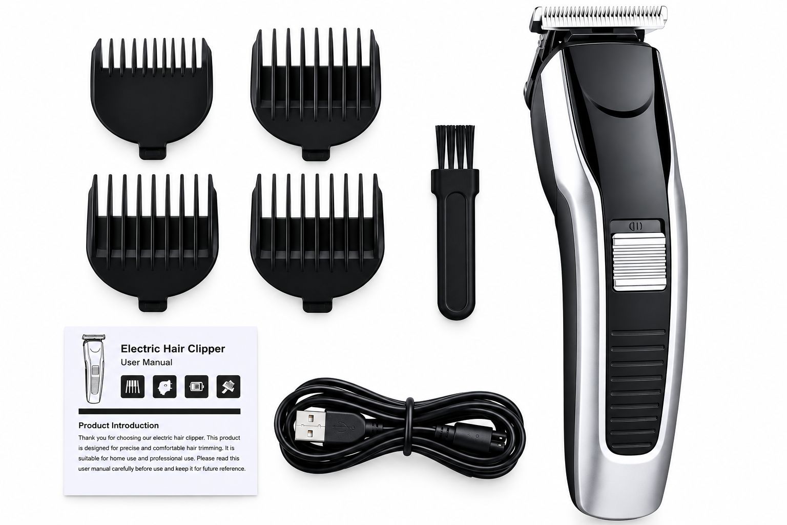 Hair Trimmer for Men with 4 Guide Combs | Electric Grooming Kit