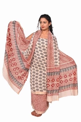 Handwoven White Cotton Silk Mix Maheshwari Bagh Print Suit Material 1STXSARMP00167-14 Handwoven White Cotton Silk Mix Maheshwari Bagh Print Suit Material 1STXSARMP00167-14