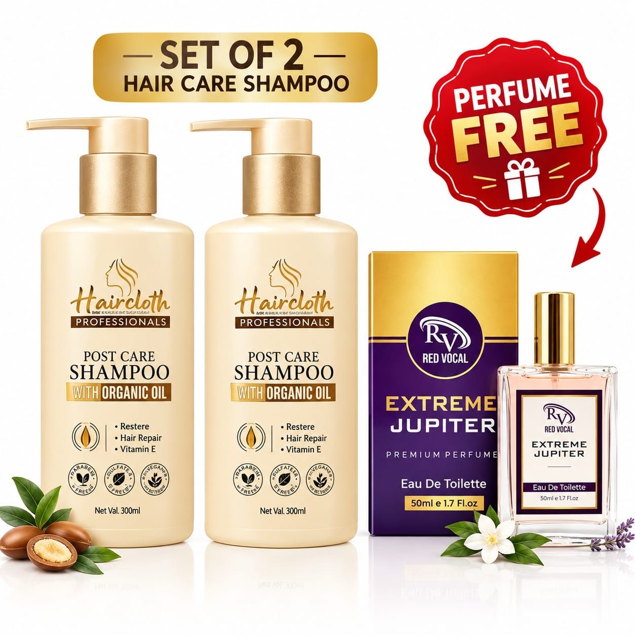 Haircloth Professionals Post Care Shampoo 300ML with FREE Extreme Jupiter Perfume 50ML