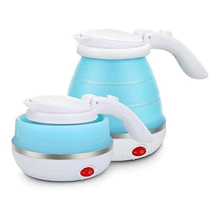 Blue and White Silicone Electric Kettle, Foldable Portable Travel Water Boiler for Home and Office Blue and White Silicone Electric Kettle, Foldable Portable Travel Water Boiler for Home and Office