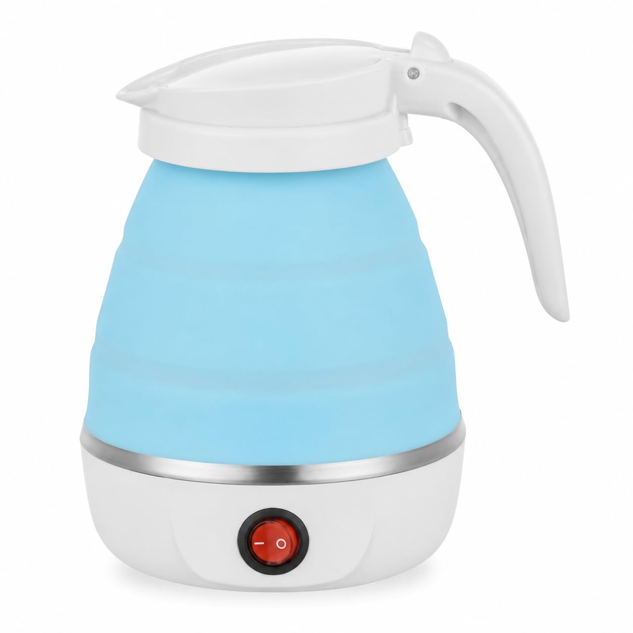 Blue and White Silicone Electric Kettle, Foldable Portable Travel Water Boiler for Home and Office