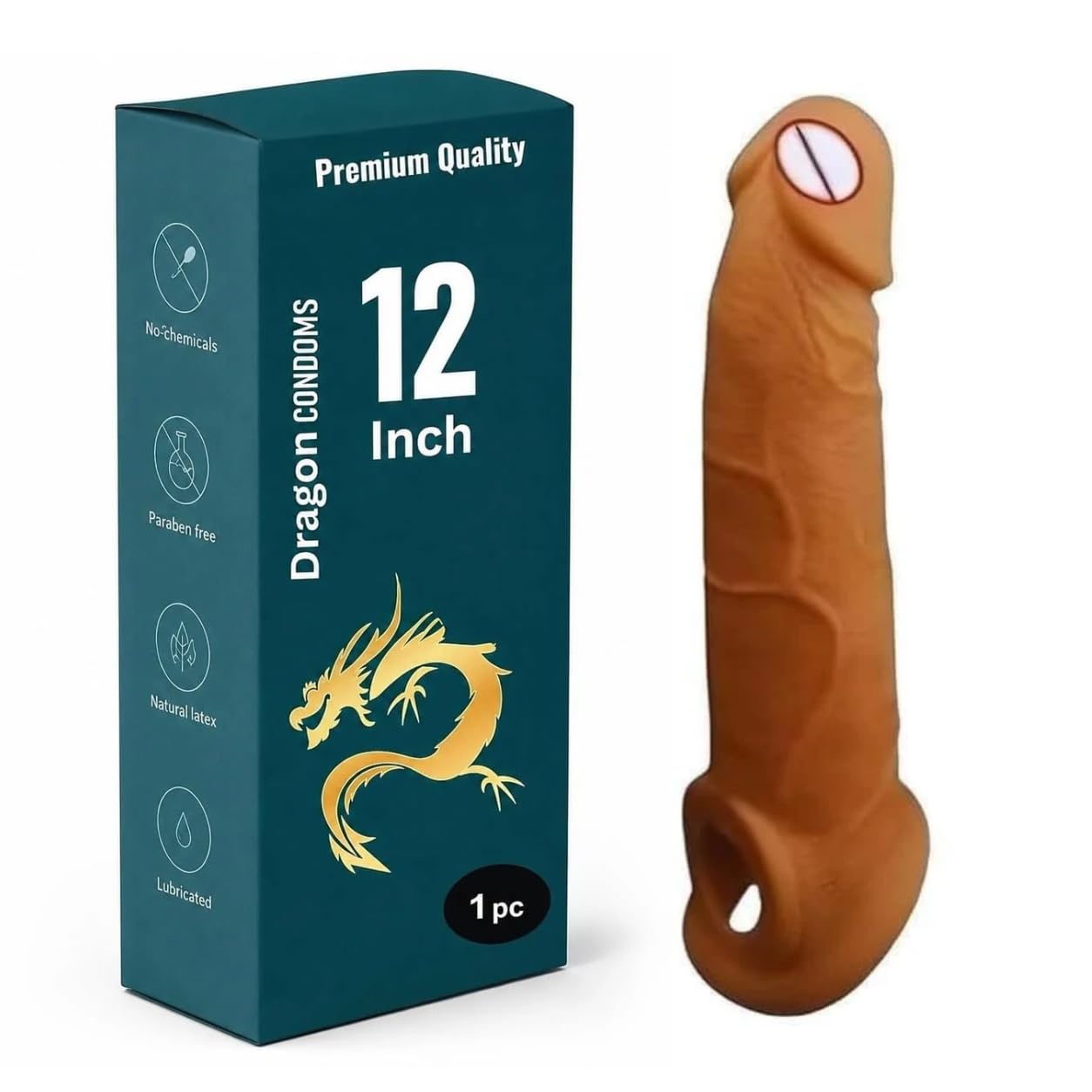 Premium Dragons Condom, 12 Inch, Silicone, Natural Color, Extra Pleasure, Textured, Unflavoured, for Men