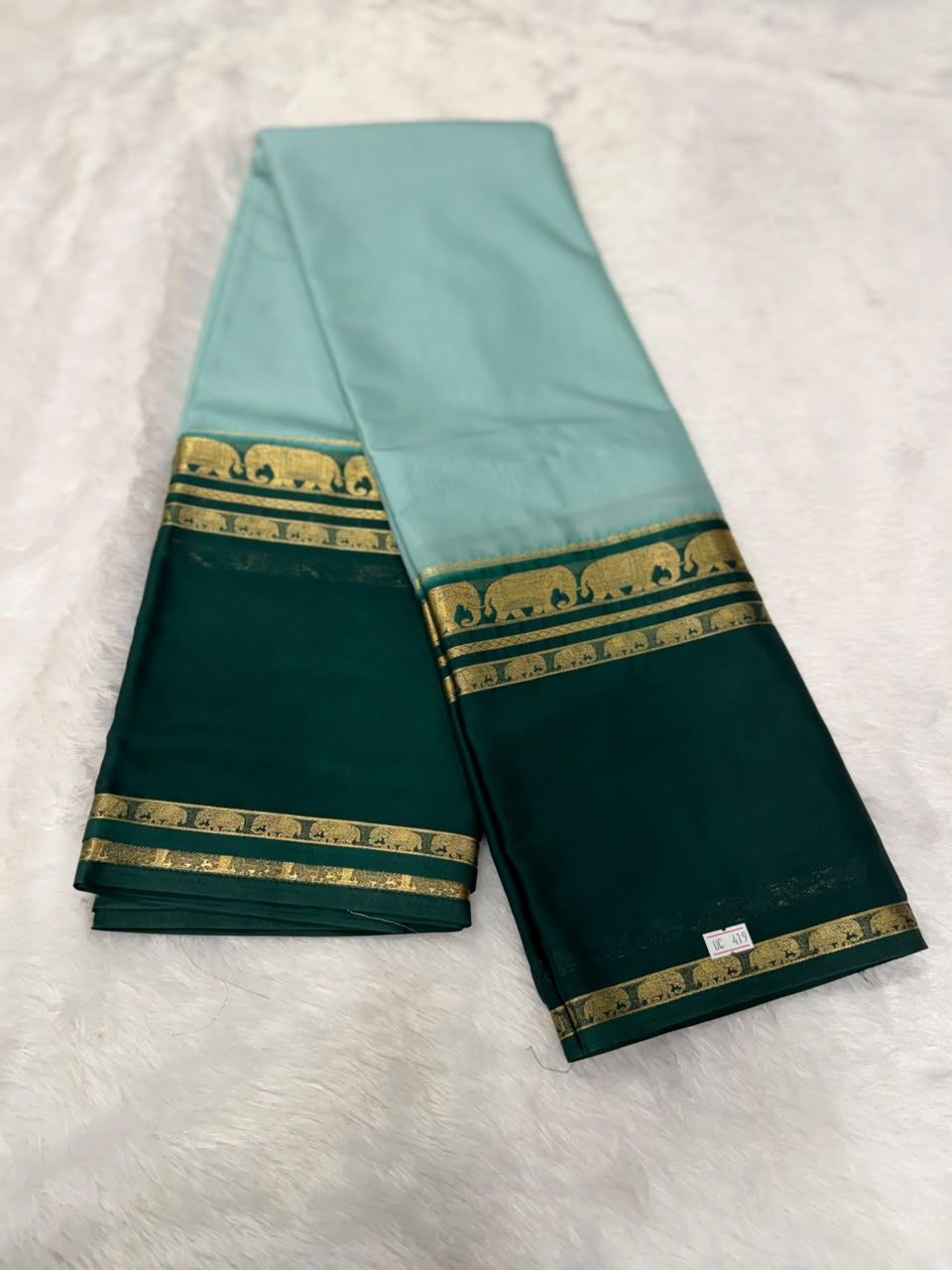Light Blue and Dark Green Saree