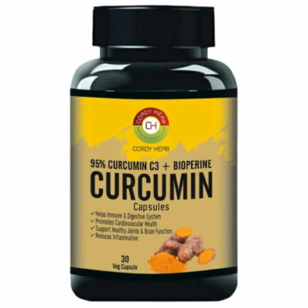 Cordy Herb 95% Curcumin C3 + Bioperine Curcumin Veg Capsule for Immune Support,Helps Reduce Inflammation and Pain, Antioxidant & Anti-inflammatory 30 CAPSULE