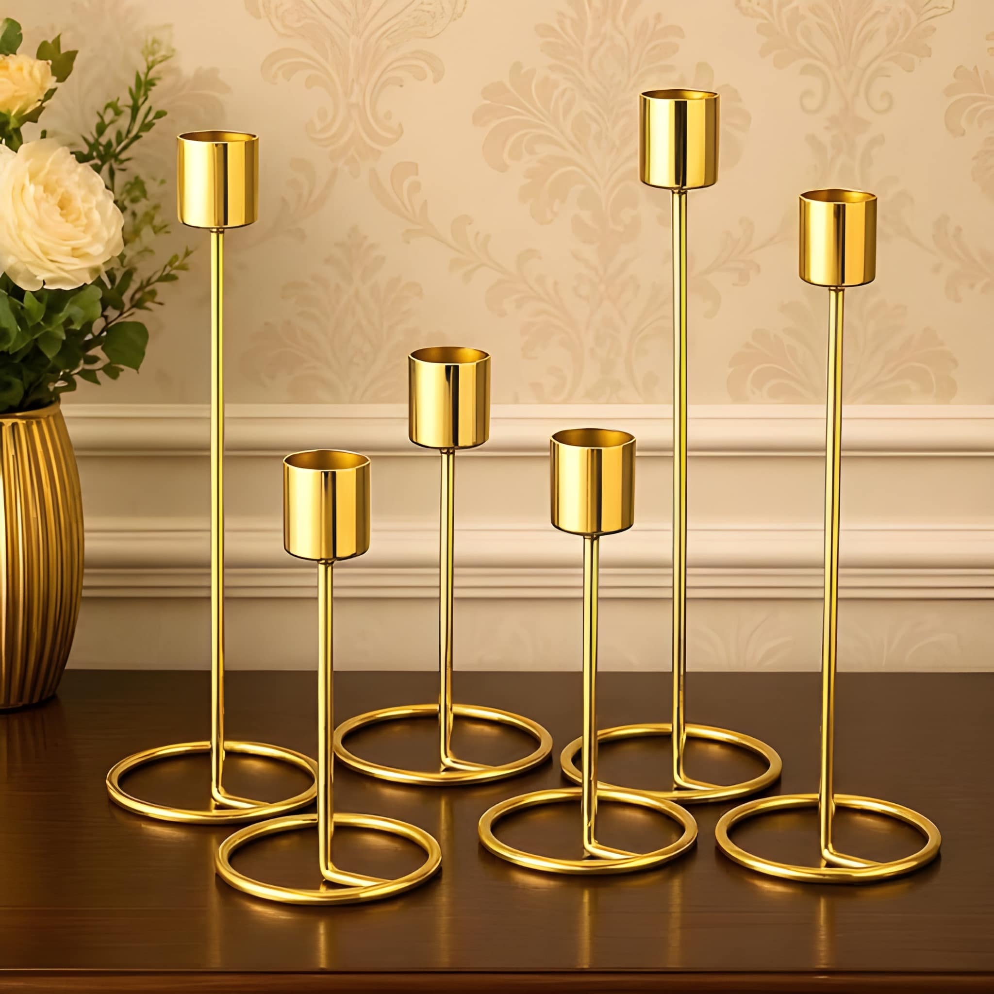 4 Pcs Decorative Candle Holders for Home Decoration | Elegant Metal Tealight Candle Stand Set for Diwali, Pooja, Wedding & Festive Decor (Original)