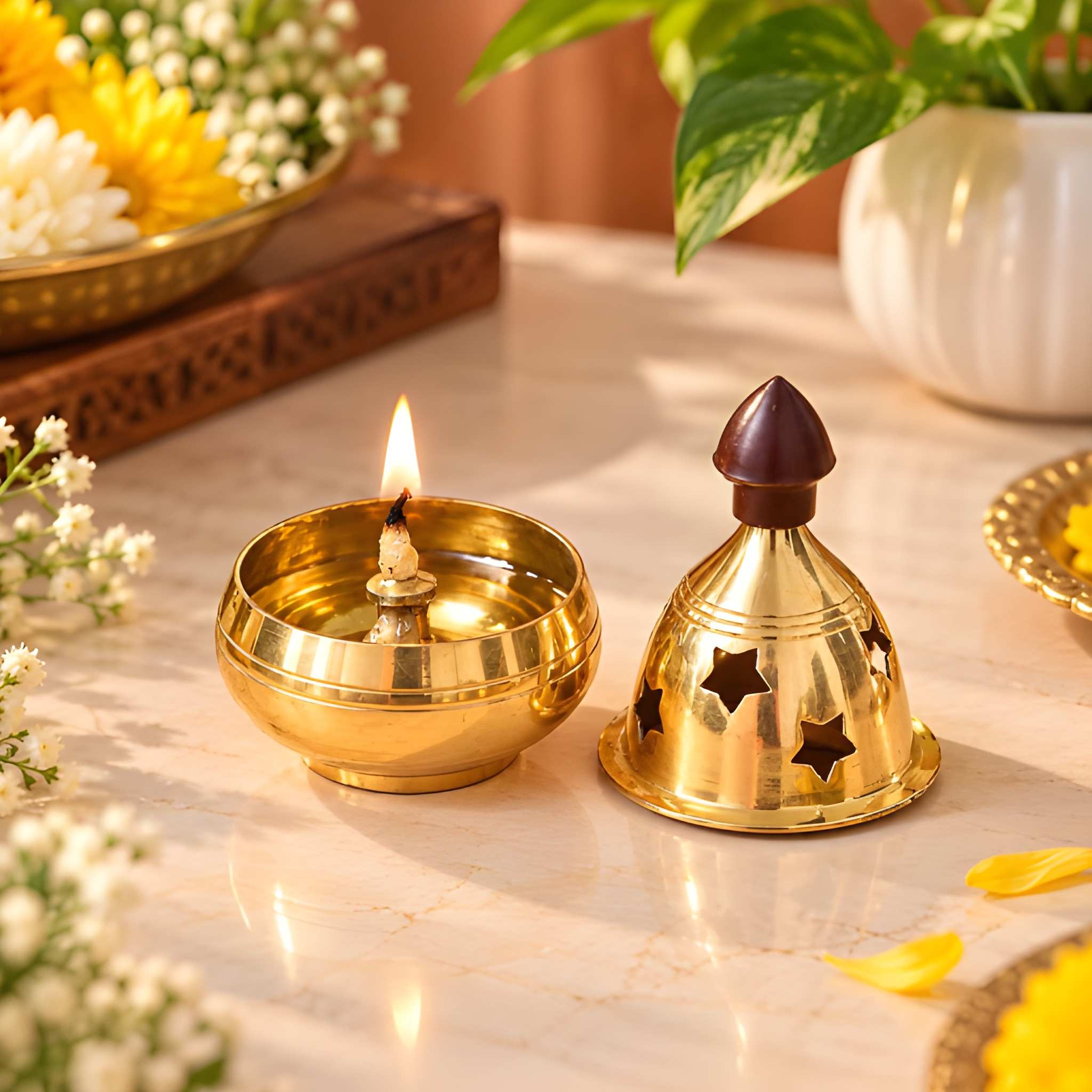 Heavy Duty Pure Brass Diya for Akhand Jyoti | Premium Apple Shape Oil Lamp & Deepak for Diwali, Pooja, Home Mandir and Table Decoration (Original)
