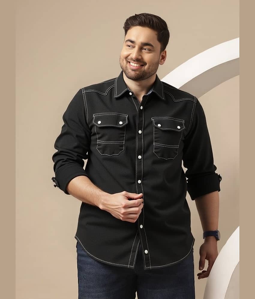 PLUS PARADISE Denim Regular Fit Solids Full Sleeves Men's Casual Shirt - Black ( Pack of 1 )