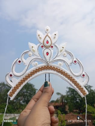 Handcrafted White Deity Crown with Gold and Red Accents Handcrafted White Deity Crown with Gold and Red Accents