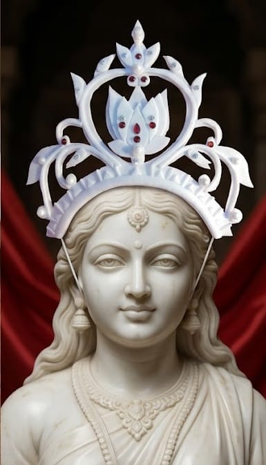 Handmade White Deity Mukut with Red & Clear Stone Adornments