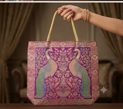 Traditional Purple Peacock Embroidered Tote Bag Traditional Purple Peacock Embroidered Tote Bag