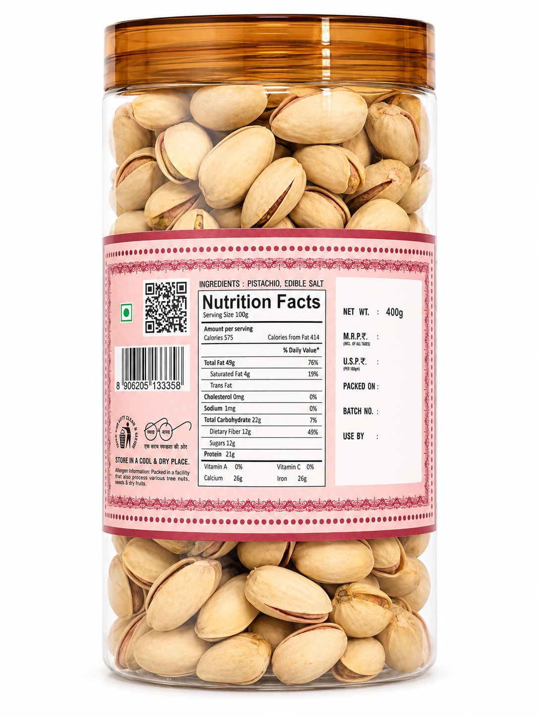 Premium Salted Pistachios | Naturally Crunchy & Delicious | 400g