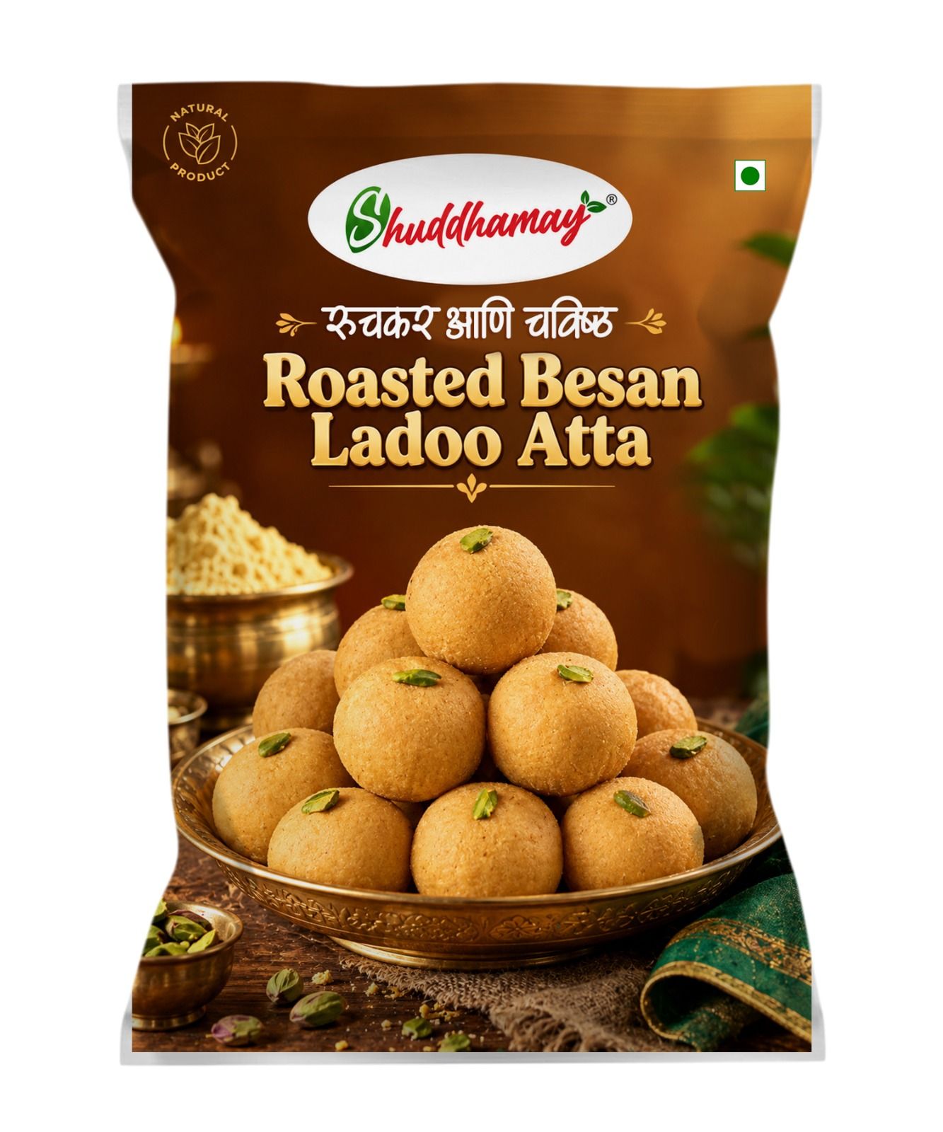 Delicious and Tasty|500gms Pack| Roasted Besan Ladoo Atta|Shuddhamay Roasted Besan Ladoo Atta|Soft and Melt-in-Mouth