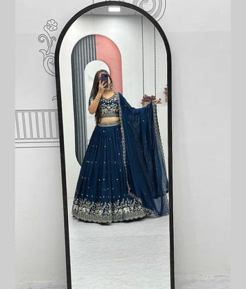 A TO Z CART Women Chiffon Flared Semi Stitched Lehenga Choli ( Turquoise )