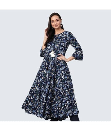 Yash Gallery - Blue Rayon Women's Flared Kurti ( Pack of 1 )