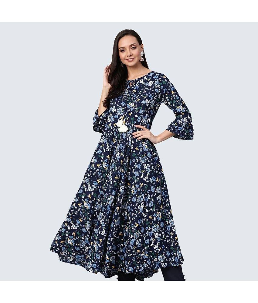 Yash Gallery - Blue Rayon Women's Flared Kurti ( Pack of 1 )
