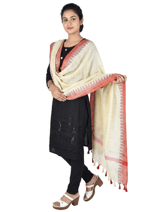 Cotton Khadi Dupatta with Temple Weaving Border