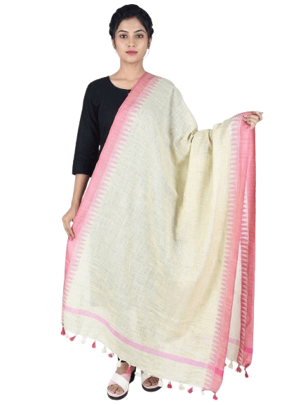 Cotton Khadi Dupatta with Temple Weaving Border