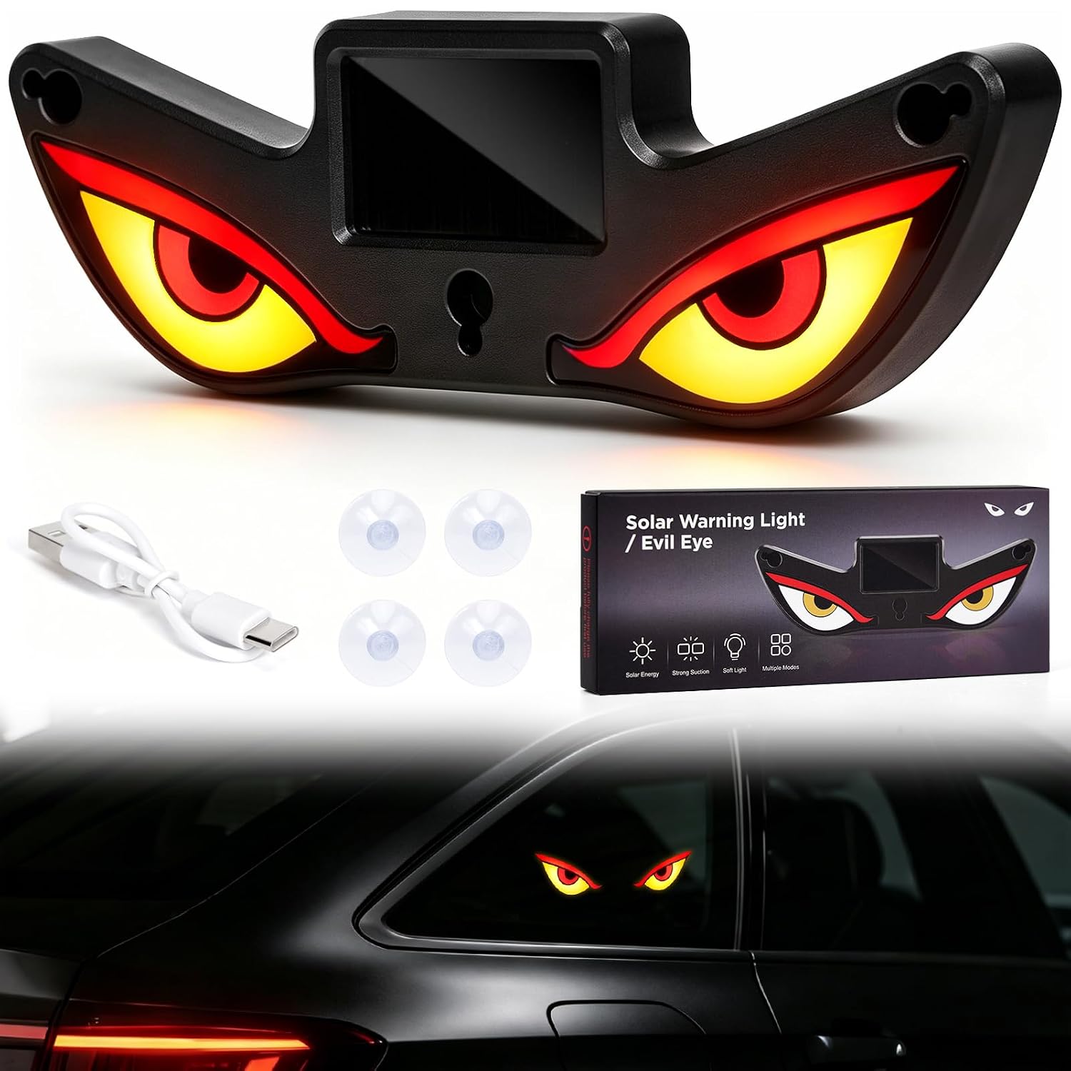 DEALZONE Solar Devil Eyes LED Car Window Warning & Ambient Light