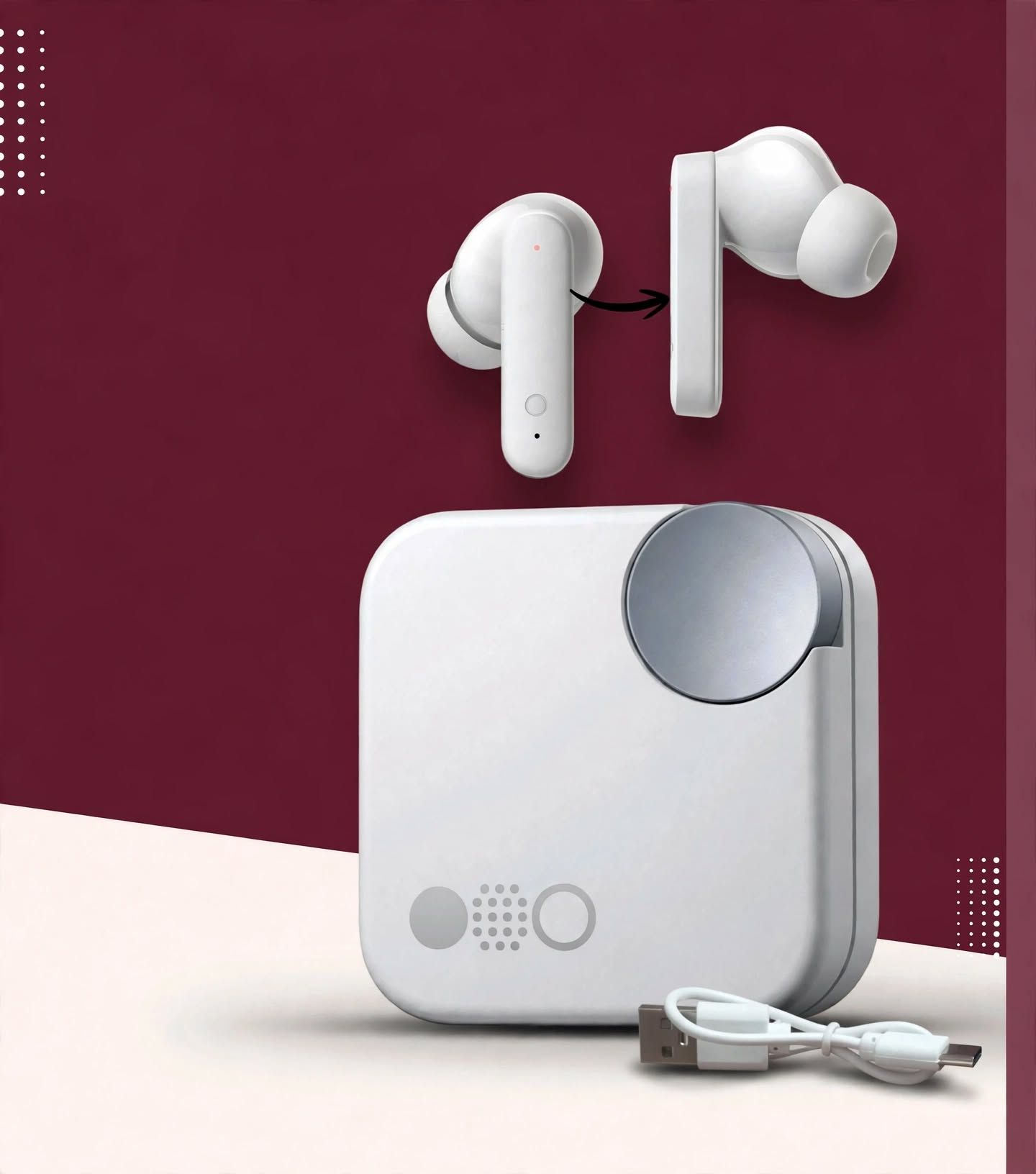 Premium Wireless Bluetooth Earbuds with Charging Case – White