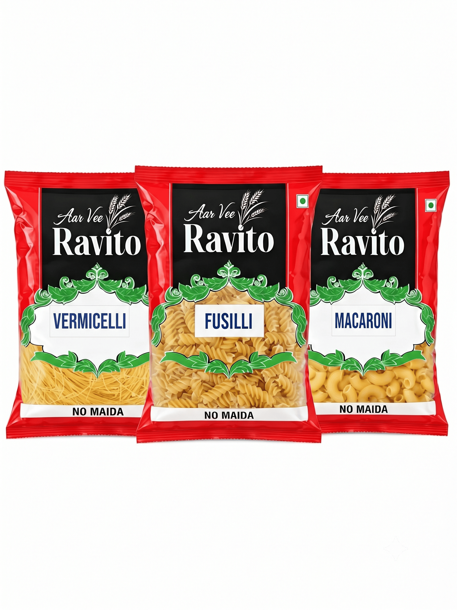 Aarvee Ravito Tiffin Combi Trial Pack – Macaroni, Fusilli & Vermicelli (Pack of 6, 75g*6)