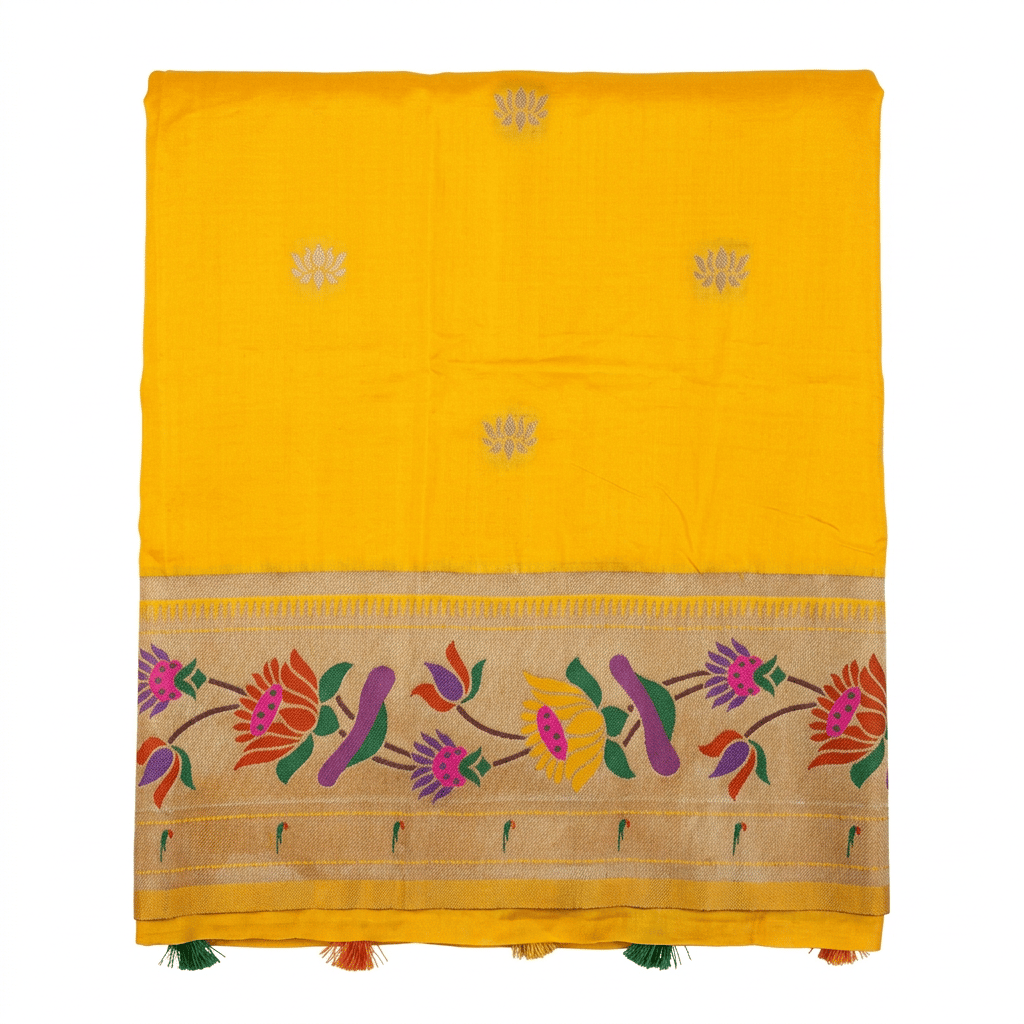 Women's Yellow & Gold Paithani Silk Saree