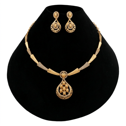 Gold Plated Designer Necklace and Earring Set for Women