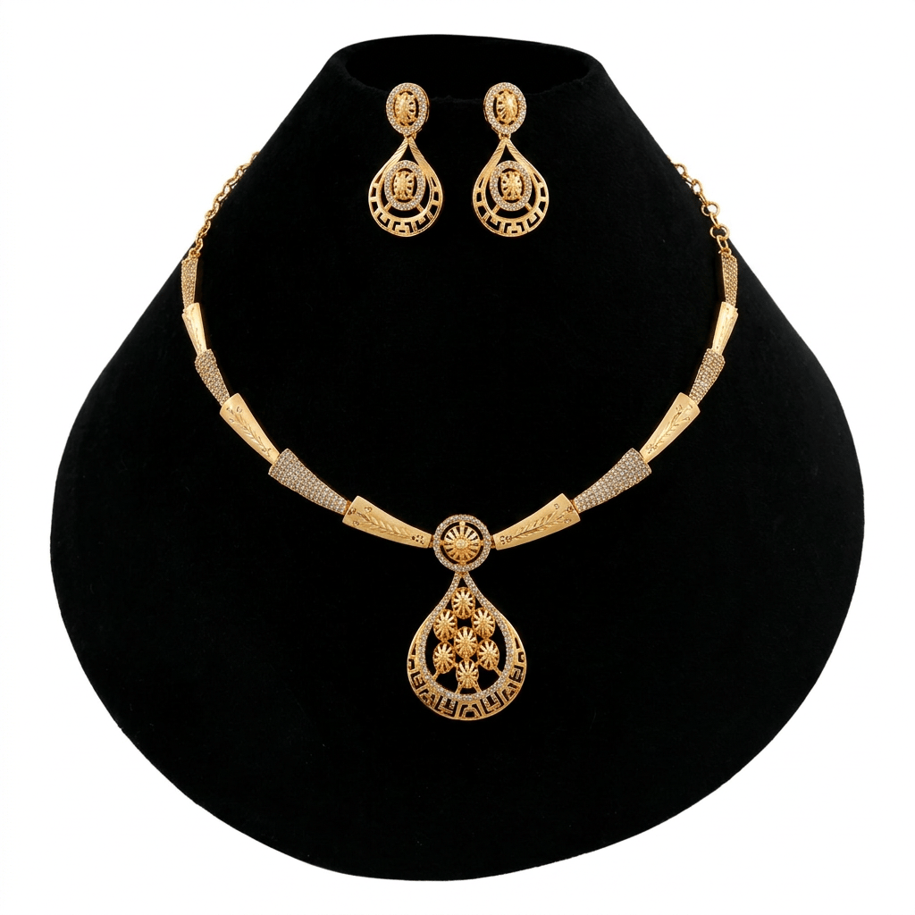 Gold Plated Designer Necklace and Earring Set for Women