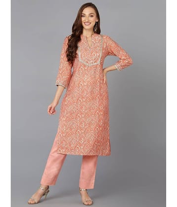 Vaamsi Silk Blend Printed Straight Women's Kurti - Peach ( Pack of 1 )
