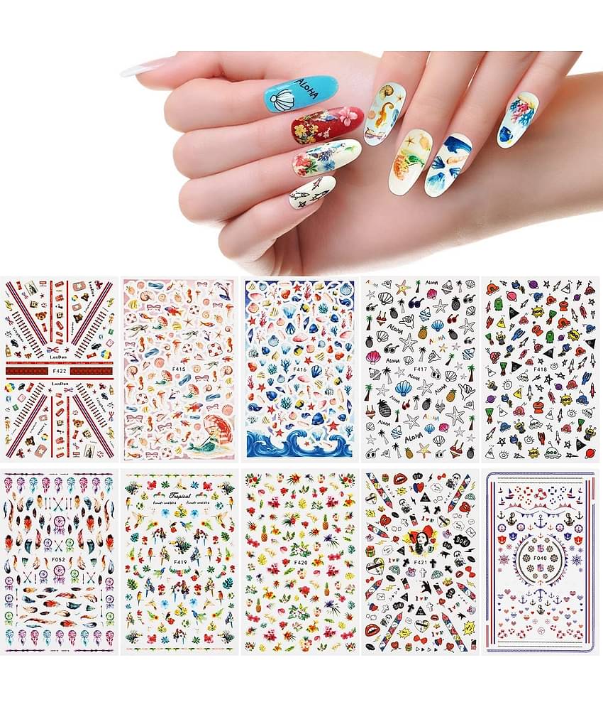Lenon Mixed Design 10 Sheets Stickers Nail Stickers for Womens and Girls 10 g