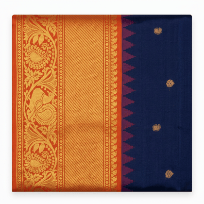 Traditional Orange & Blue Silk Saree with Gold Zari