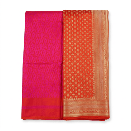 Pink & Orange Banarasi Silk Sari with Gold Zari Work Pink & Orange Banarasi Silk Sari with Gold Zari Work