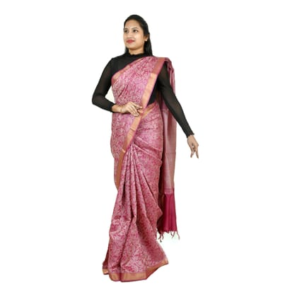 Tribes India Women's Pink Zari Woven Saree