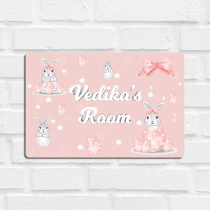 Easter Bunnies Name Plate (Standard) (kids)-Peach