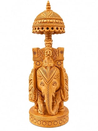 Hand-Carved Teak Wood Royal Ambari Elephant with Ganesha & Canopy