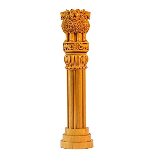 10-Inch Handcarved Wooden Ashoka Pillar (Ashok Stambh) for Table Decor