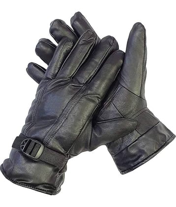 Reoutlook Black Leather Men's Woollen Gloves ( Pack of 1 )