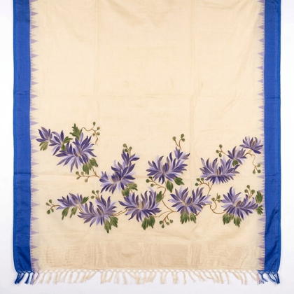 Hand Painted Purple Floral Cotton Blend Saree