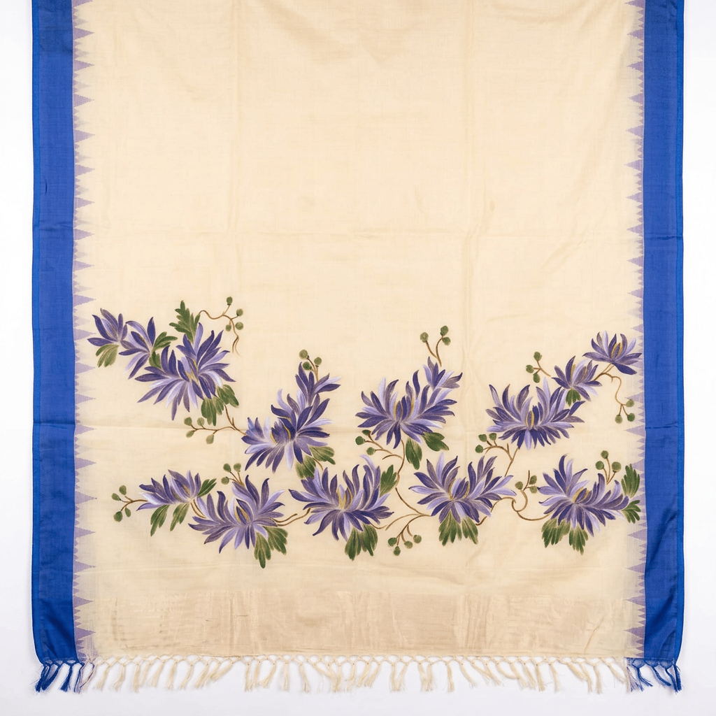 Hand Painted Purple Floral Cotton Blend Saree