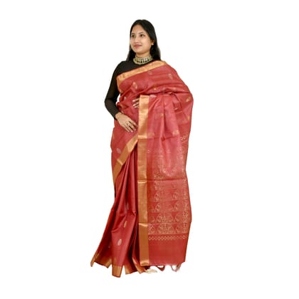 Tribes India Maroon Traditional Handloom Silk Saree with Zari Border