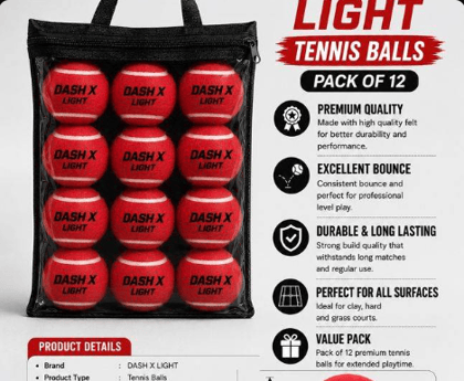 DASH X LIGHT Premium Red Tennis Balls, Pack of 12 DASH X LIGHT Premium Red Tennis Balls, Pack of 12