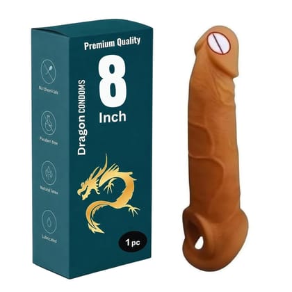 Dragon Condom for Men 8 Inch Premium Textured Ribbed and Dotted Design with Extra Lubrication (Pack of 1)