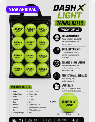 DASH X LIGHT Tennis Balls - Pack of 12 (All Court Surfaces)