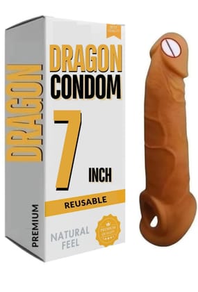Premium Dragons Condom For Men 7 Inch, Silicone, Natural Color, Ultra Soft | Long Lasted Condom For Man | Extra Pleasure Extra size