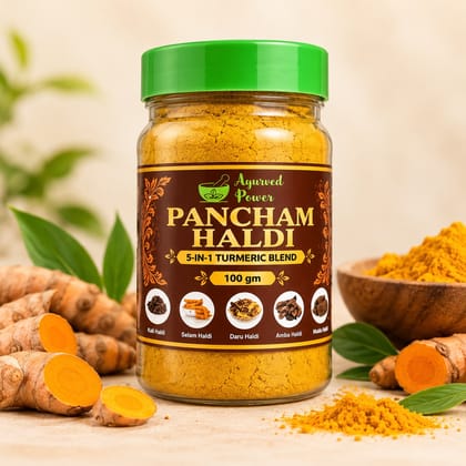 Pancham Ayurvedic Turmeric Powder Blend with Kali, Daru, Maida, Selam & Amba - 300g (Pack of 3 x 100g) | Ayurved Power Pancham Ayurvedic Turmeric Powder Blend with Kali, Daru, Maida, Selam & Amba - 300g (Pack of 3 x 100g) | Ayurved Power