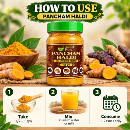 Pancham Ayurvedic Turmeric Powder Blend with Kali, Daru, Maida, Selam & Amba - 300g (Pack of 3 x 100g) | Ayurved Power Pancham Ayurvedic Turmeric Powder Blend with Kali, Daru, Maida, Selam & Amba - 300g (Pack of 3 x 100g) | Ayurved Power