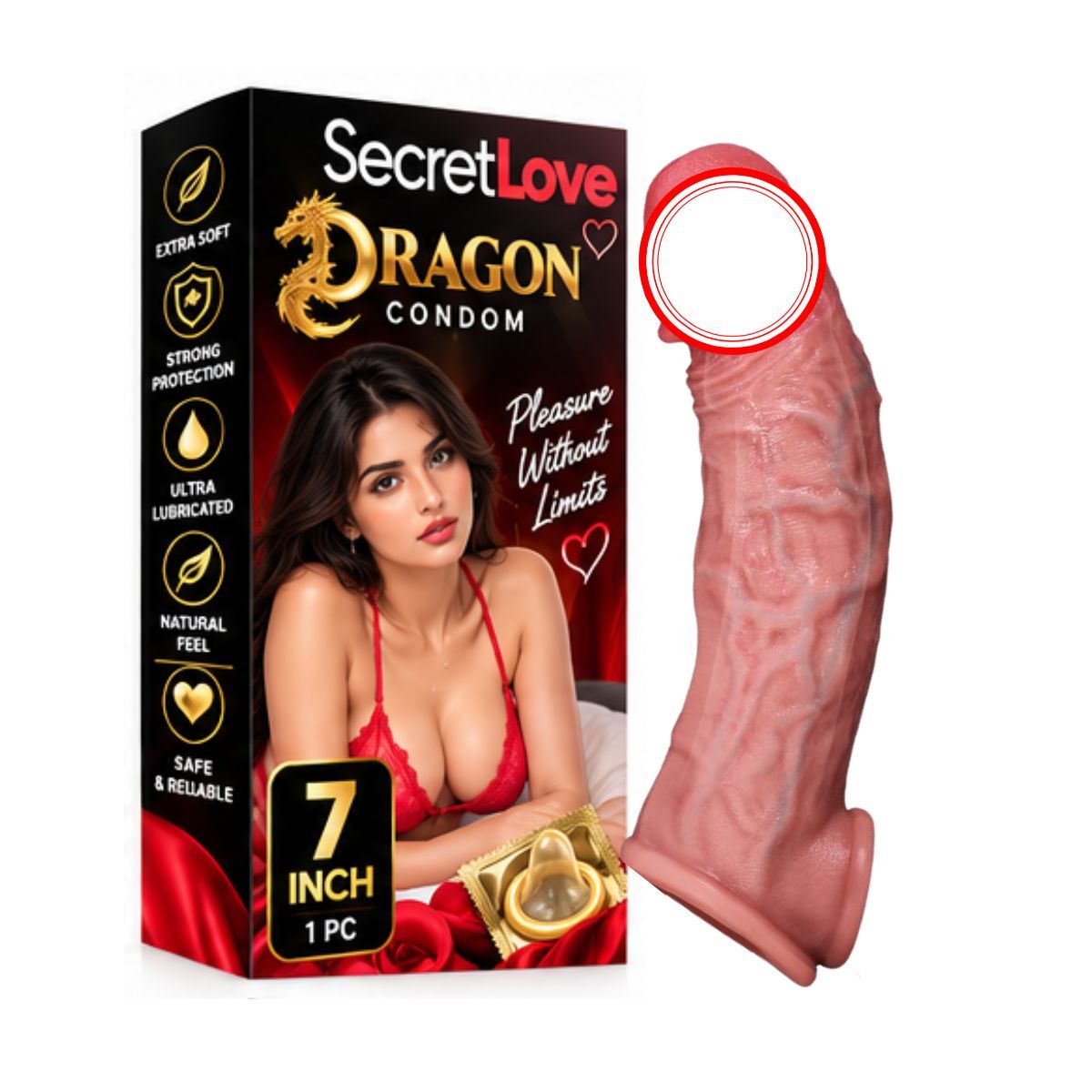 Dragon Design Silicone Condom | 7 Inch Textured Adult Product | Dragon Style Intimate Accessory | Adult Wellness Product | Single Piece Pack
